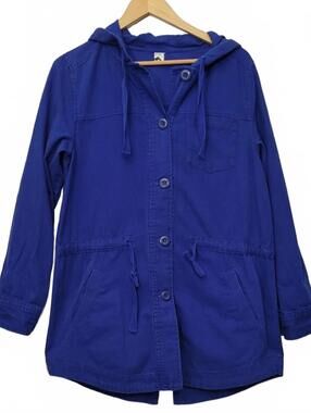 BP. Royal Blue 100% Cotton Hooded Drawstring Waist Parka Jacket Size M